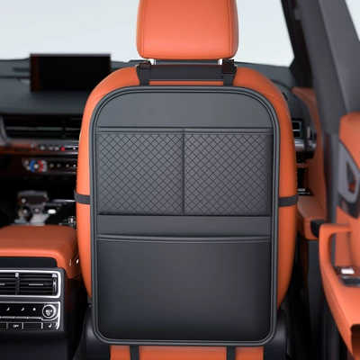 Car Anti-Kick Mat, Rear Seat Anti-Wear and Anti-Dirt Mat, Car Backrest Protective Pad, In-Car Storage Bag (Chair back anti-kick pad) - quality-black-diamond-pattern-anti-kick-pad-storage-bag-one-pack