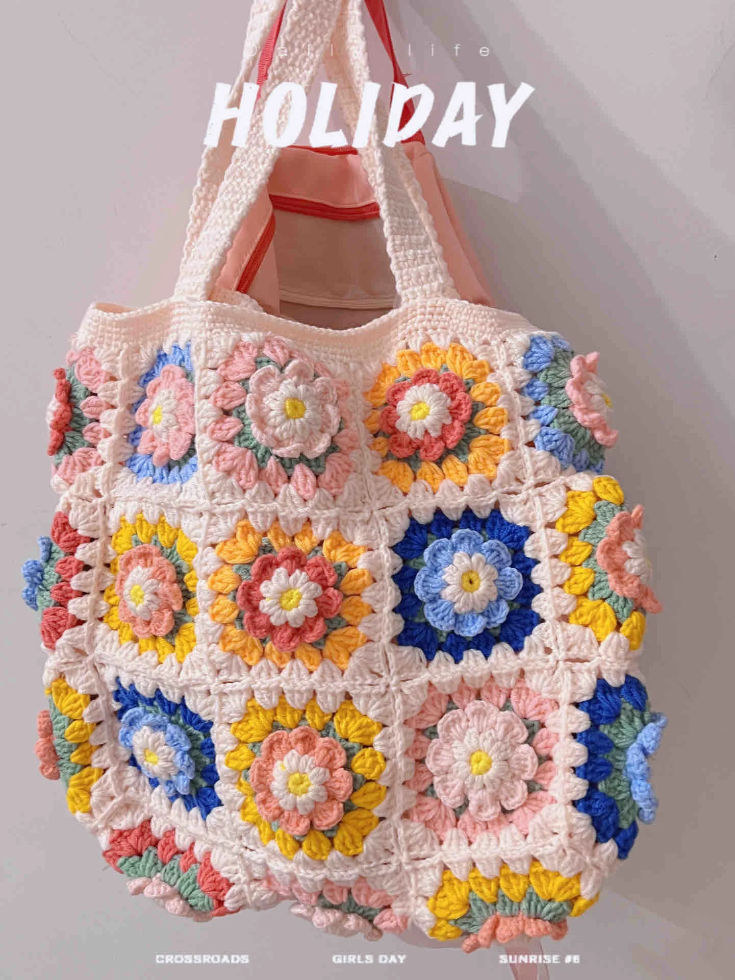 Granny Ge camellia lana tejida a mano bolsas grandes ganchillo diy material bolsa ganchillo regalo en polvo hecho a mano