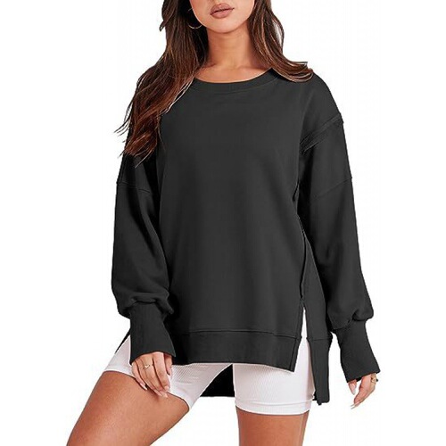 Amazon 2025 European and American Foreign Trade Cross-Border Women's Fashion Best Selling Short Front Long Back Side Slit Round Neck Casual Loose