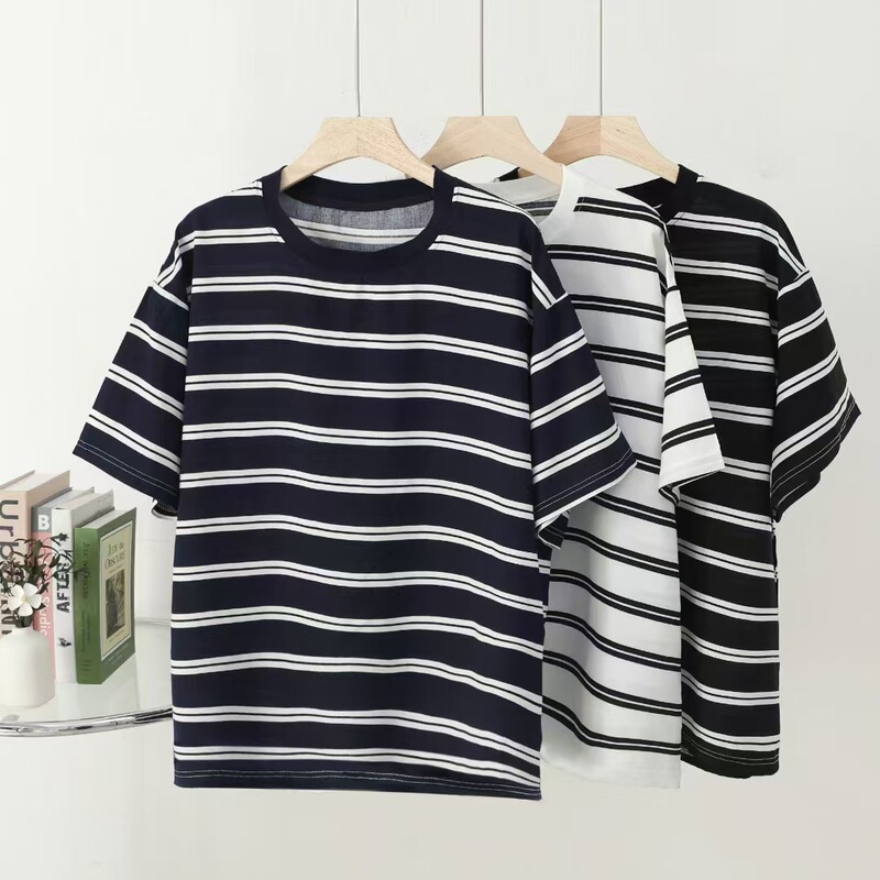 Cotton Silk Short-Sleeved Stripesd T-Shirt Men's Pullover Summer Thin Loose Artificial Cotton Large Size Casual Versatile Top Cotton Silk Short-Sleeved Stripesd T-Shirt Men's Pullover Summer Thin Loose Artificial Cotton Large Size Casual Versatile Top