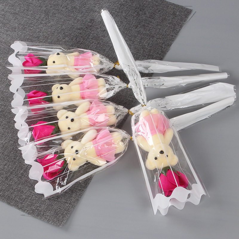 Fabricantes transfronterizos Regalos del día de la madre Flor de jabón de oso único Ramo de rosas de flores artificiales Actividades Empujar pequeños regalos