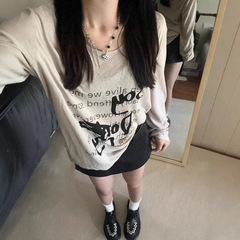 怠惰なアルファベットプリント長袖日焼け止めtシャツ女性秋デザイン感ゆるい薄いギャル上着