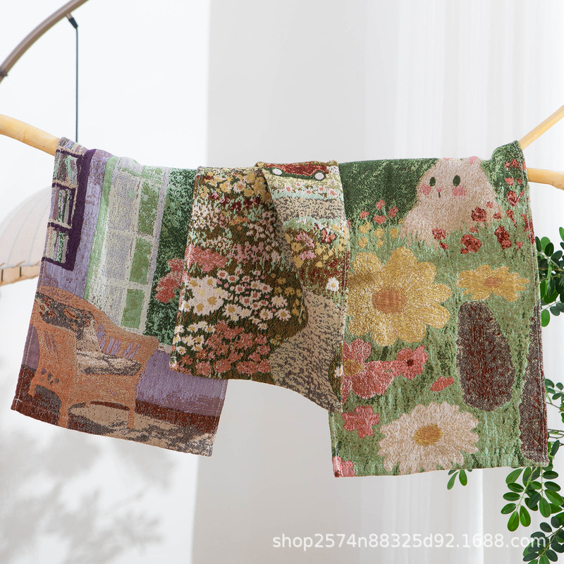 Yarn-Dyed Jacquard Kidsren's Kindergarten Face Wash Towel Baby Household Gauze Large Square Towel Soft Absorbent Face Wash Towel