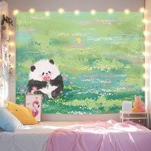 新款可爱洛熊猫花花墙布挂布背景布少女心宿舍房间卧室挂毯装饰