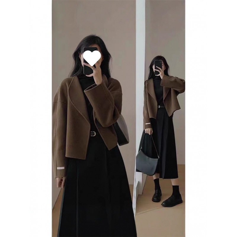 美拉德套装女夏季大码微胖mm显瘦高级感呢子西装外套连衣裙两件套|undefined