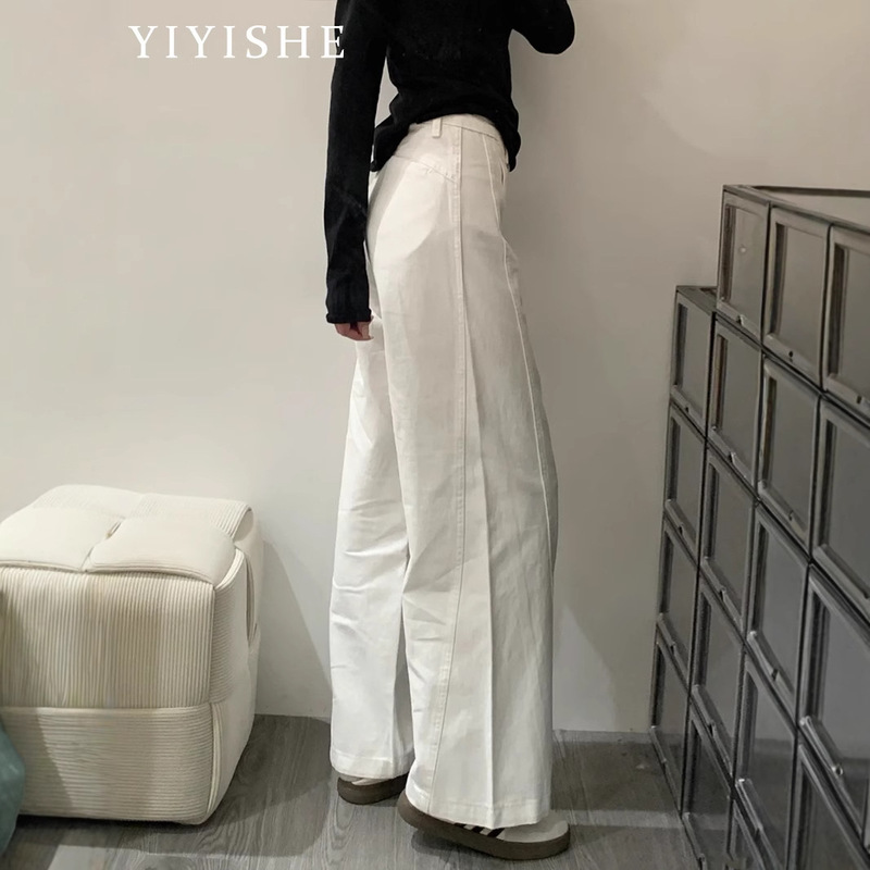 白色弯刀阔腿牛仔裤女2025夏季新款美式高腰显瘦休闲镰刀直筒裤子|undefined