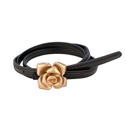 New Leather Women's Slim Waist Belt with Floral Design, Suitable for Turtlenecks and Dresses