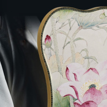 古典双面宫扇摆件加密真丝扇子长柄流苏古风工笔熟绢团扇空驯航新