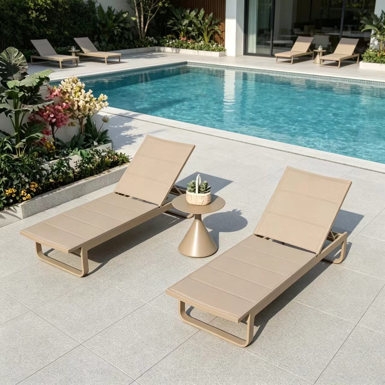 Silla de piscina, silla de playa anticorrosión de aleación de aluminio, tumbona de piscina de alta gama para hoteles y B&B, tumbona portátil image 11