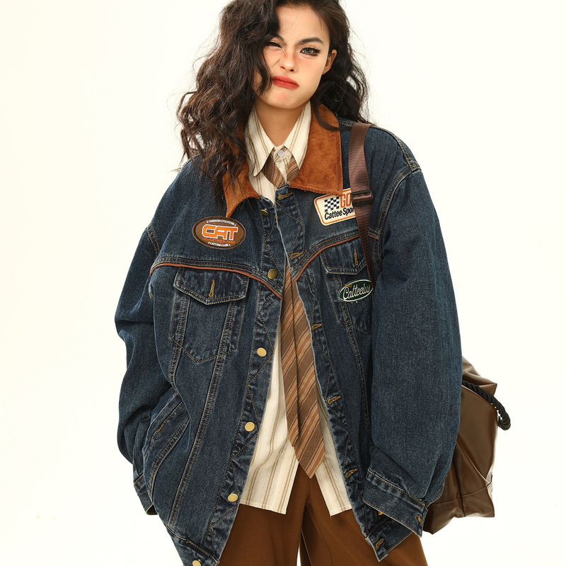 2025 Spring and Autumn New American Retro Denim Jacket Men's and Women's Motorcycle Fashion Brand Laps Jacket Couple's Loose Top