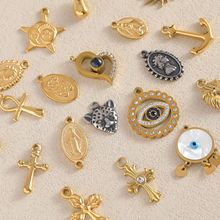 跨境新款油压吊坠太阳十字架复古耳环吊坠diy不锈钢项链饰品配饰