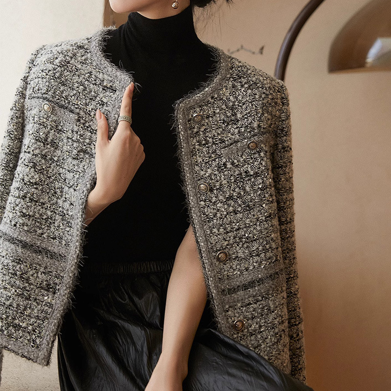 Elegant Tweed Jacket for Women, Spring and Autumn 2026 New Style, High-End Short Coat for Women in Autumn