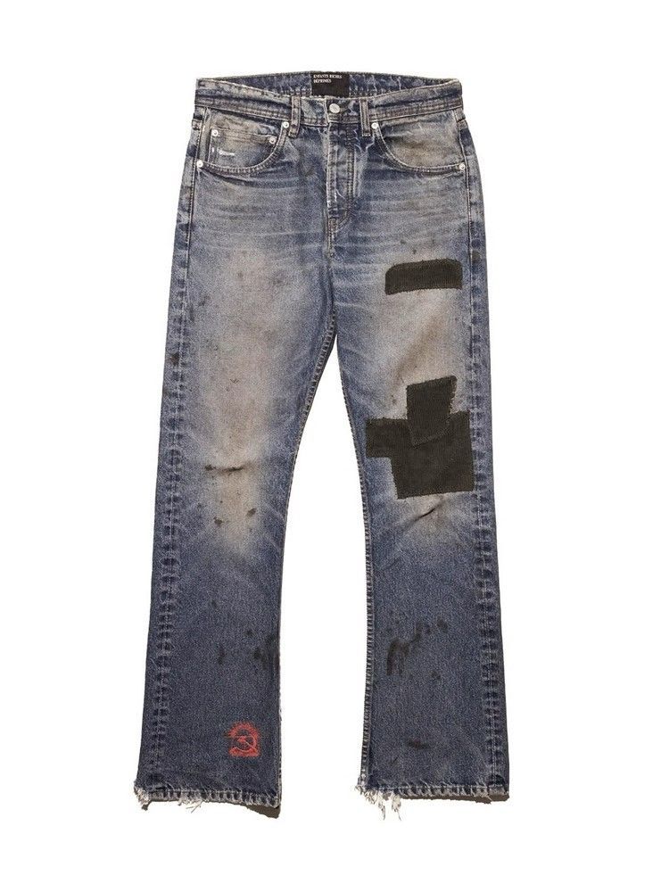 Men's Clothing Heavyweight Flared Jeans With Distressed Corduroy Patches, Washed And Styled Slim Fit And Casual Look._mkmklike.com