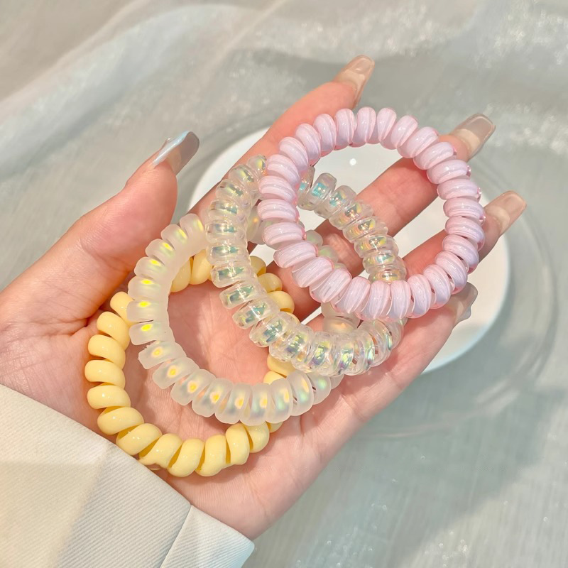 Moda de color gelatina esmerilado cabello telefónico bucle de cabello de alta elasticidad duradera correa de goma simple mujer cabeza de cabello de cola de caballo toque de cabello