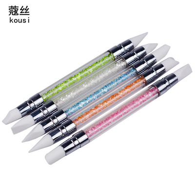 厂家直供美甲双头硅胶笔斜面圆锥尖头晕染渐变涂粉点钻硅胶笔