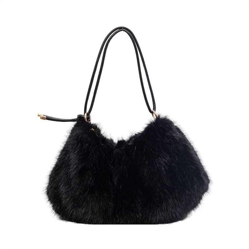 Transfronterizo 2025 otoño y invierno nuevo bolso de peluche dulce fresco bolso de brazo de textura para mujeres viajeros bolso de hombro de lana universal