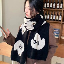 新款冬季围巾女狗狗图案可爱学院风毛线韩版氛围感情侣旅游围脖男
