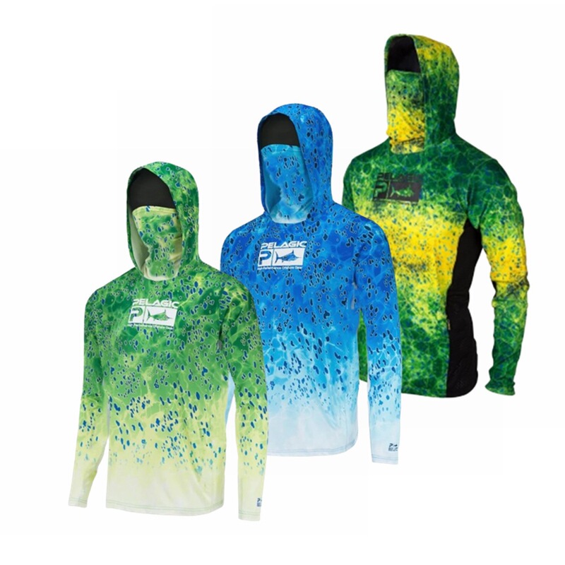 PELAGIC camouflage fishing suit for men and women, long-sleeved hooded jacket with face mask, sun protection and breathable for fishing PELAGIC camouflage fishing suit for men and women, long-sleeved hooded jacket with face mask, sun protection and breathable for fishing