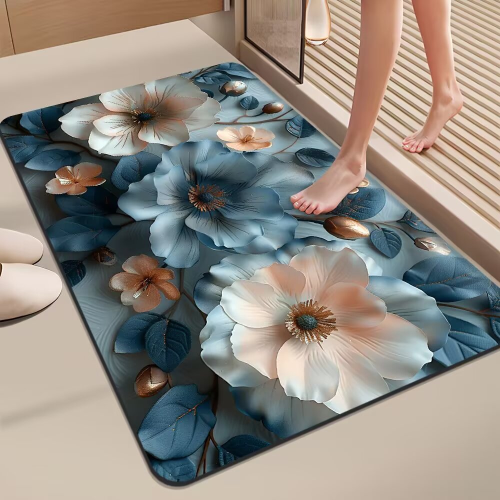 Wholesale Bathroom Floor Mats, Water-Absorbent and Stain-Resistant Bathroom Door Mats, Quick-Drying Non-Slip Floral Diatom Mud Foot Mats