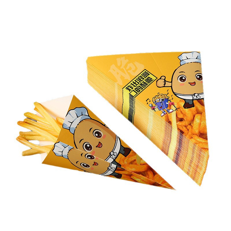 Caja de embalaje de papas fritas cónicas desechables comerciales sin plegables, caja de huevos para llevar, caja de embalaje de papas fritas triangulares image 6