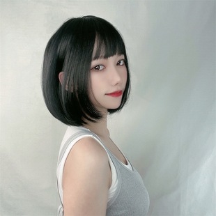 Factory wholesale wig female short straight hair air bangs bobo bob head natural realistic buckle net full head cover type
