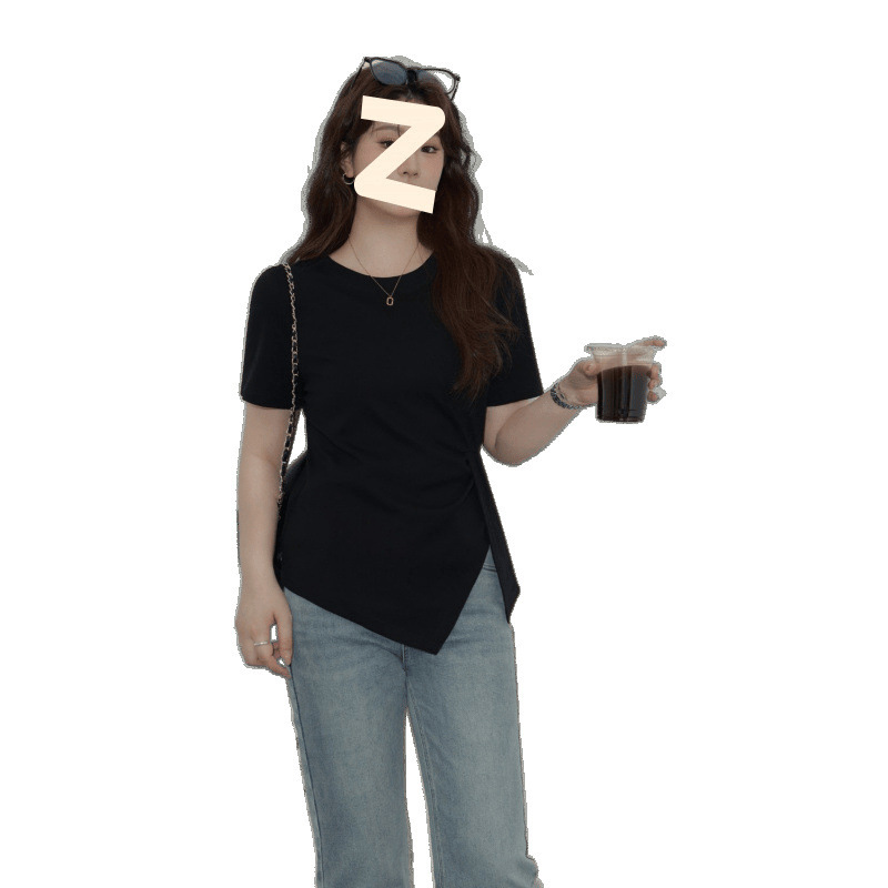 大きいサイズの太ったmm200斤の半袖のゆったりした丸首の正肩のtシャツの女性の新型の初秋の修身はやせていることが見えます。|undefined