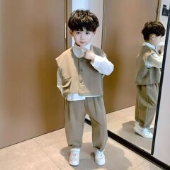 男童秋季套装2025新款痞帅儿童秋装男宝宝帅气休闲西服马甲三件套