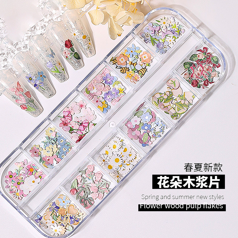 2024 New Flower Wood Pulp Pieces Spring and Summer Nail Art Sequins Colorful Flower Little Daisy DIY Nail Patch