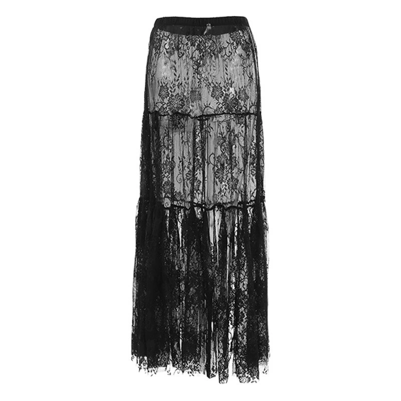 Черная сексуальная перспектива кружева с высокой талией пригородная юбка 2025 Европа и США новая мода внешней торговли трансграничная длинная юбка женщина
