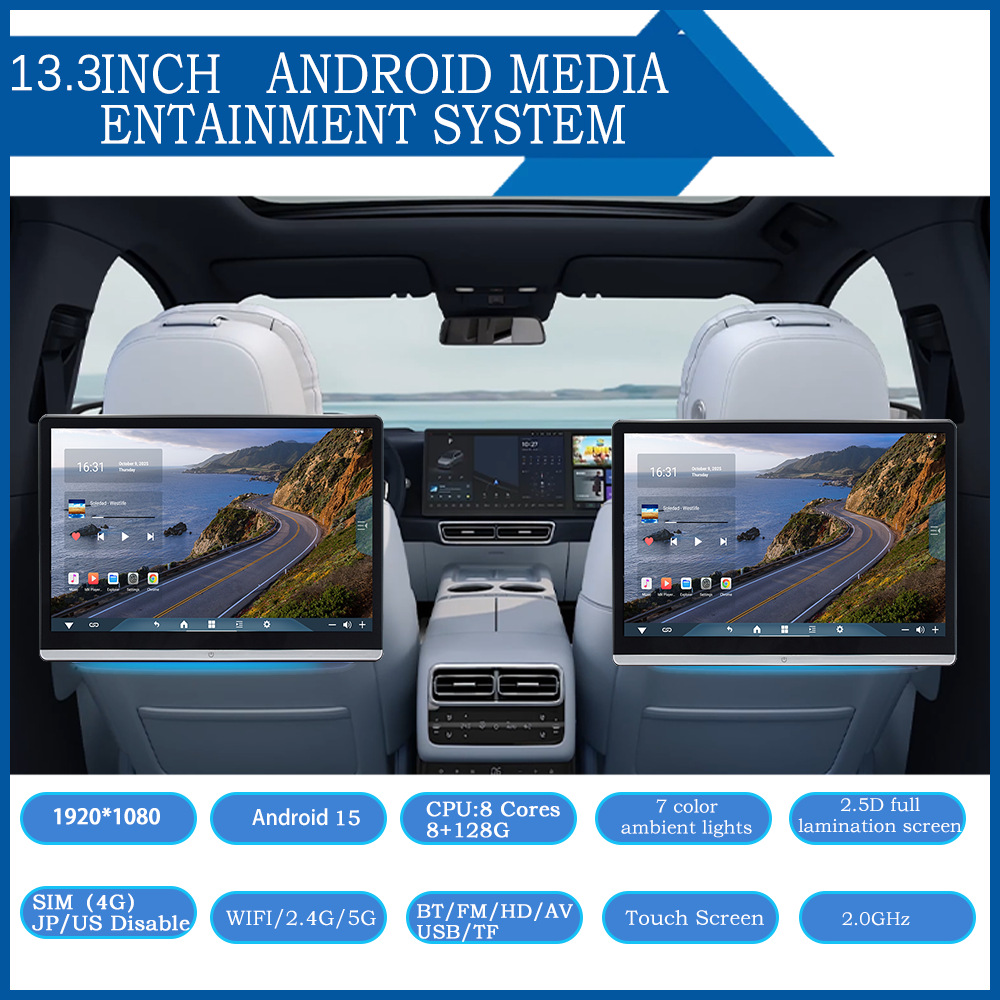 New Model 13.3inch Headrest Android Monitor Version 16, True 8-Core In-Car 14inch External Mp5 Monitor