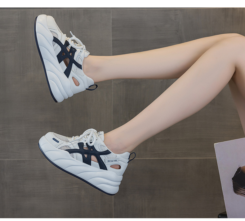 Giày sneaker nữ đế dày tăng chiều cao, phong cách thể thao thời trang, thiết kế đục lỗ thoáng khí mùa hè — M2896 màu trắng, M2896 màu xanh lam chi tiết 18