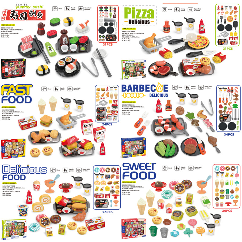 Cross-border cocina simulación sushi pizza té de la tarde hamburguesas barbacoa postres set mini juguetes de alimentos