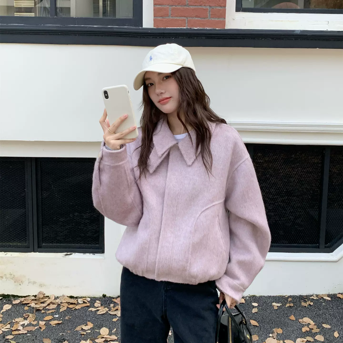 Q040 韩版设计师款个性夹克版毛呢外套小个子拉链羊毛短大衣女