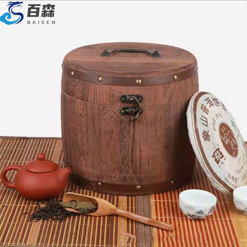 木质半斤装茶叶盒仿古普洱散茶包装盒圆形茶叶礼品盒现货礼盒茶筒