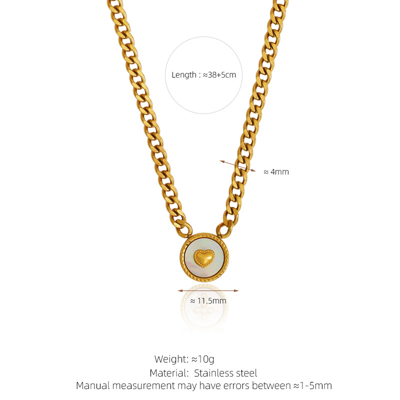Collier ras-de-cou court en titane, style rétro européen et américain, forme géométrique ronde, coquillage blanc, croix et diamants, orné de diamants._voghion.com