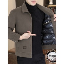 男士羽绒服短款翻领夹克男冬季中年商务休闲毛呢大衣男款呢子外套