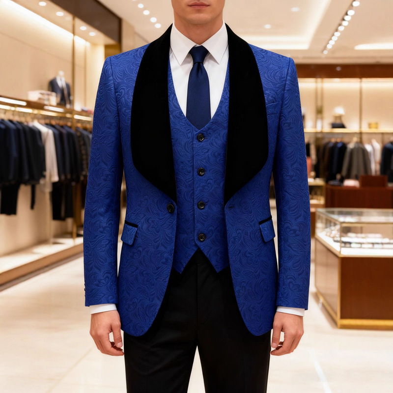 Foreign Trade Cross-Border Dropshipping Men's Three-Piece Suit with Notch Lapel, European and American Style Men's Wedding Suit, Banquet Performance Evening Dress Foreign Trade Cross-Border Dropshipping Men's Three-Piece Suit with Notch Lapel, European and American Style Men's Wedding Suit, Banquet Performance Evening Dress