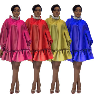 Cross-border women's clothing Amazon eBay hot sale new loose casual pearl butterfly patchwork solid color dress