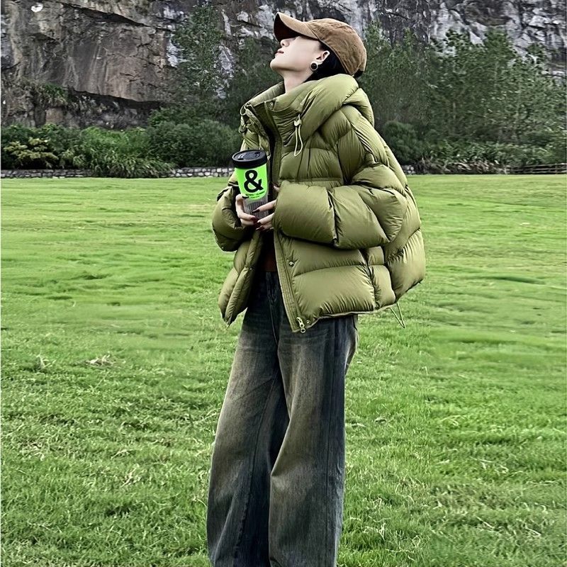 Puff Cloud Green Turtle Back Short down Jacket Women's 2025 Winter New Duck down Hooded