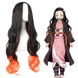 鬼灭之刃cosplay假发 动漫灶门祢豆子假毛精致染色渐变长卷发现货