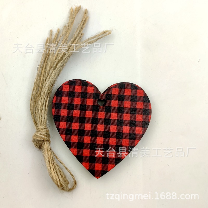 33 rojo y negro Plaid SERIE DE Navidad madera chips colgantes decorativos de Navidad se pueden combinar libremente con 10 piezas en un paquete