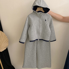 韓国風女の子秋の新作トレンドファッション刺繍フード付きジャケット2025無地万能カジュアルパンツ2点セット
