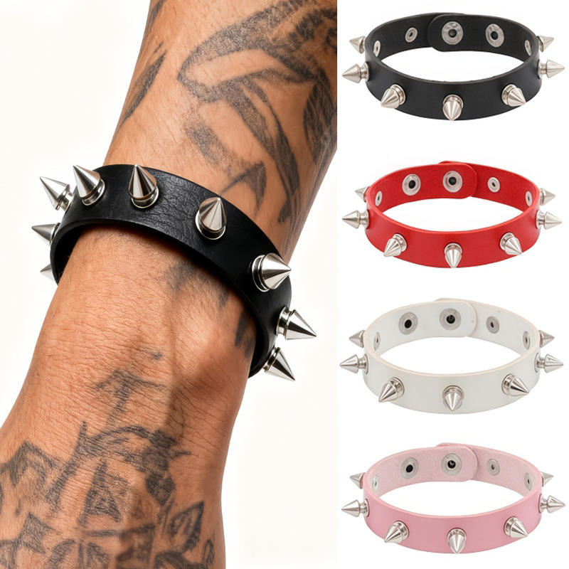 Eco-Friendly Pu Leather Cross-Border European and American Street Style Punk Studded Bracelet Nightclub Fashion Couple Jewelry Exquisite Single-Row Bracelet Eco-Friendly Pu Leather Cross-Border European and American Street Style Punk Studded Bracelet Nightclub Fashion Couple Jewelry Exquisite Single-Row Bracelet