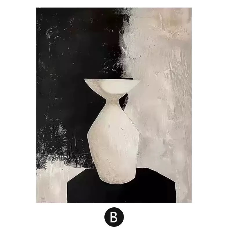 纯手绘黑白极简抽象装饰画侘寂风现代轻奢客厅玄关挂画肌理画|undefined