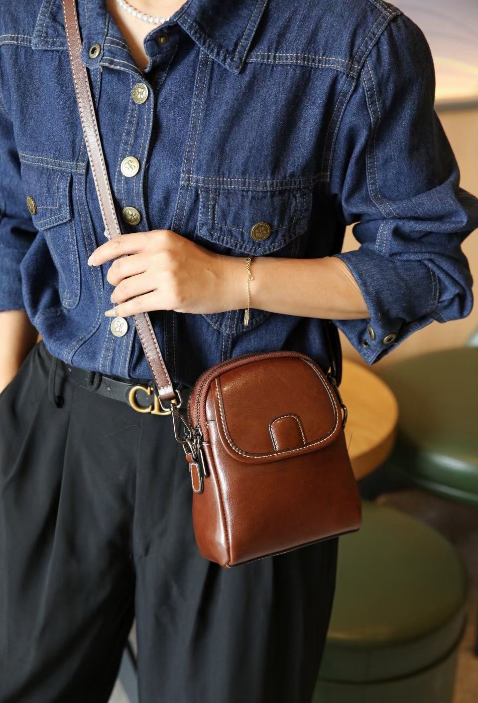 Dames crossbody tas van echt leer modieuze schoudertas koeienhuid_voghion.com