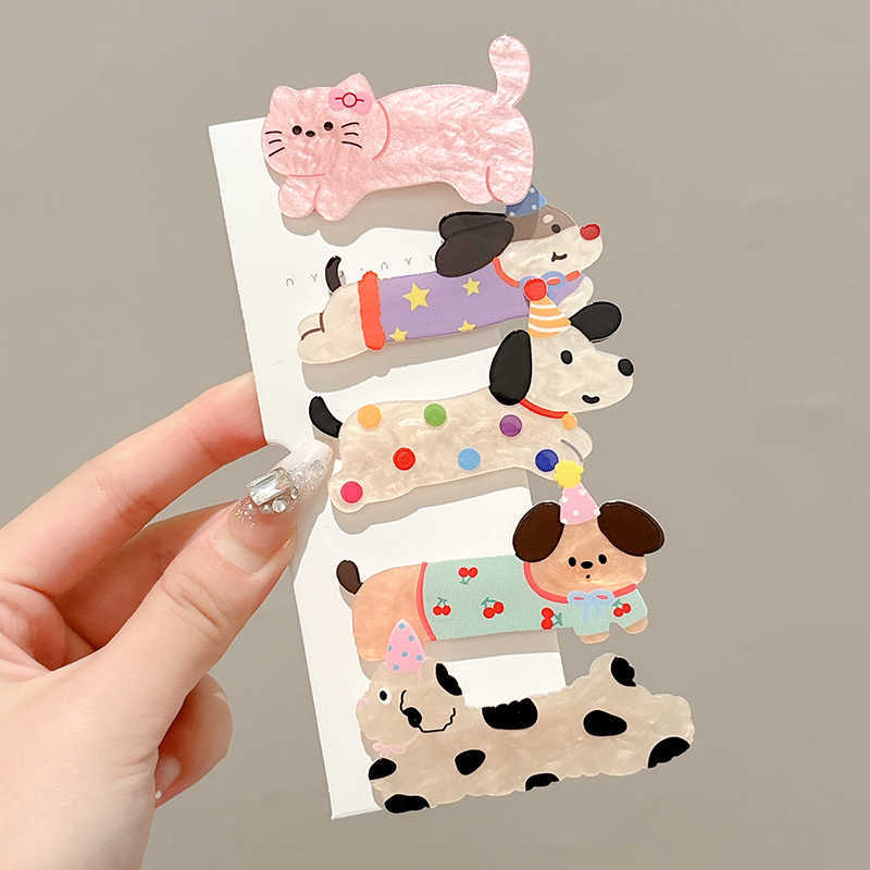 Cumpleaños perrito clips acrílico niñas lindas clip de cabello frontal lateral clip de cabello fruncado clips tocado infantil