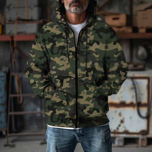 Ocode Spring and Autumn Men's Hooded Camouflage Cardigan Sweatshirt Casual Top Versatile Casual Shirt