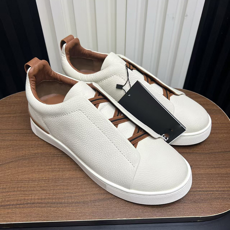 Obsessive Beauty High-End Edition/Jenny Cross Elastic White Shoes Men's Genuine Leather Slip-On Flat Men's Sneakers