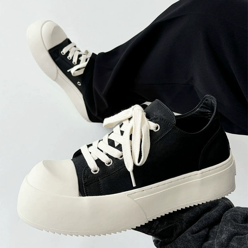 Повседневная обувь для пар, универсальные мужские и женские туфли с большим носком в британском стиле, модные кроссовки, толстая подошва, летние кожаные туфли, студенческий стиль.