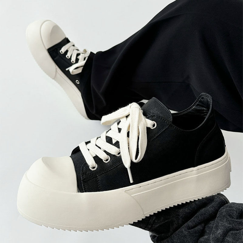 Casual Shoes for Couples, Versatile British Style Big-Toe Shoes for Men and Women, Trendy Sneakers, Thick Soles, Heightening Summer Leather Shoes, College Style